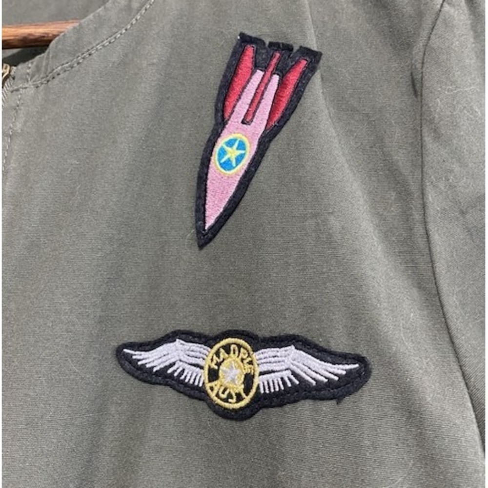 Freebird‎ Patch Bomber Jacket Womens M Olive Military Utility Y2K Streetwear - Picture 6 of 16